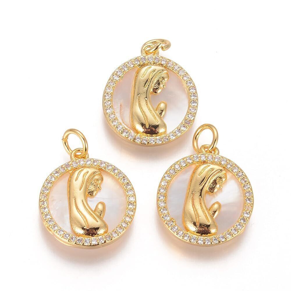 5792 5 Pcs Gold Plated Virgin Mary Charms Micro Pave Cubic Zirconia Brass